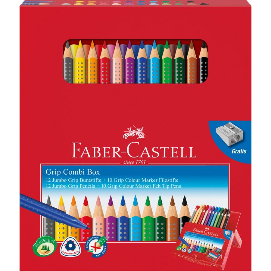 Faber-Castell - Lápiz de color Jumbo Grip/rotuladores Grip, estuche, 23 pzs