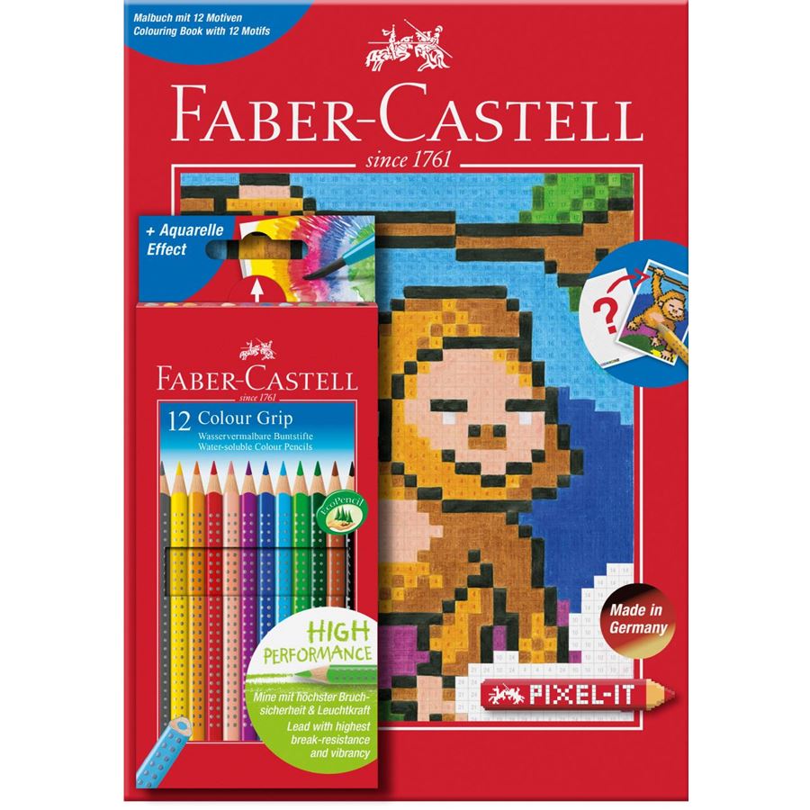 Faber-Castell - Lápiz Colour Grip con cuadernoPixel-it, juego, 13 piezas