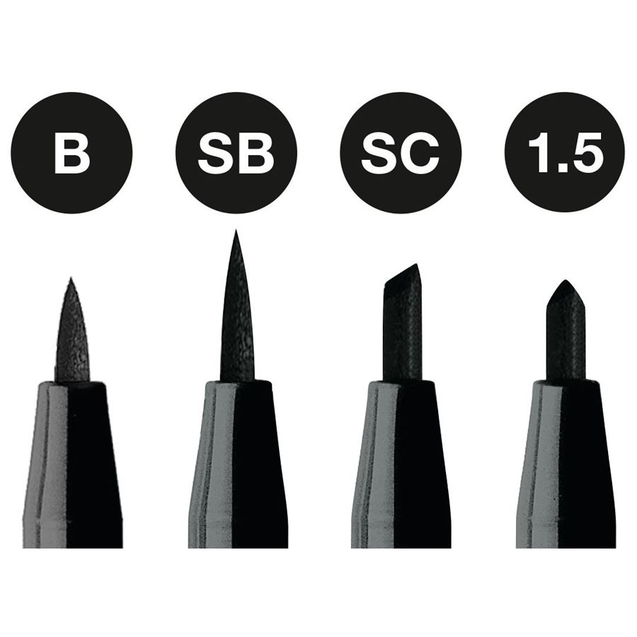 Faber-Castell - Estuche con 4 rotuladores Pitt Artist Pen, color 199 negro