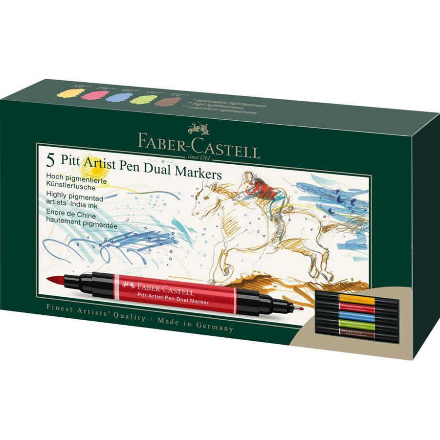 Faber-Castell - Pitt Artist Pen Dual Marker, Estuche de cartón c/5