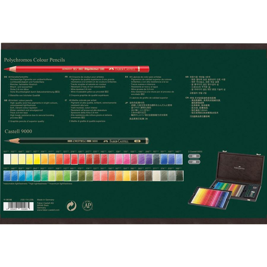 Faber-Castell - Estuche de madera con 48 lápices de color Polychromos