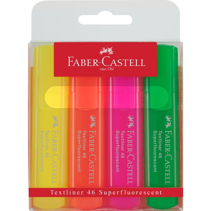 Faber-Castell - Marcador Textliner 46 superfluorescente, estuche, 4 piezas