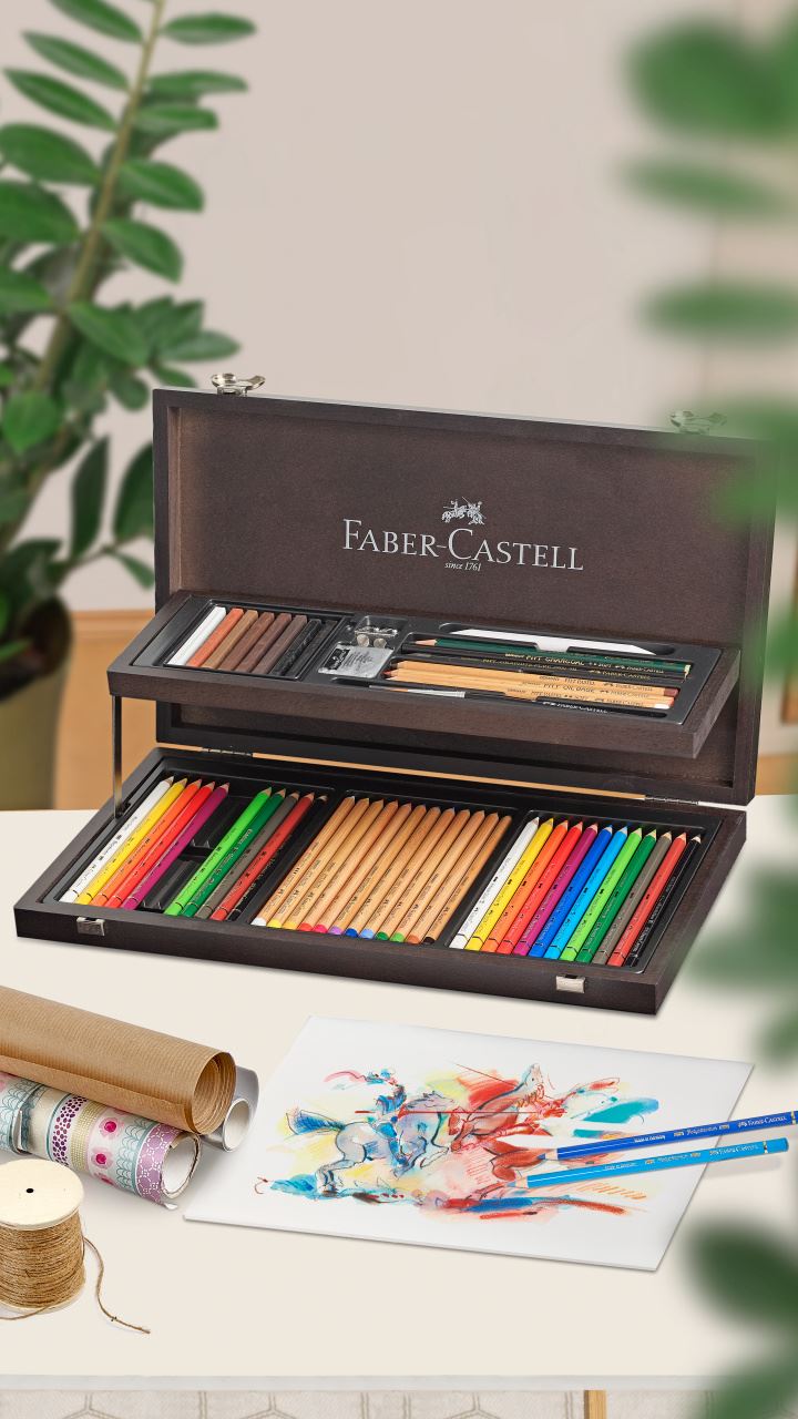 Faber-Castell - Estuche de madera Art & Graphic c/54 piezas de las 3 gamas