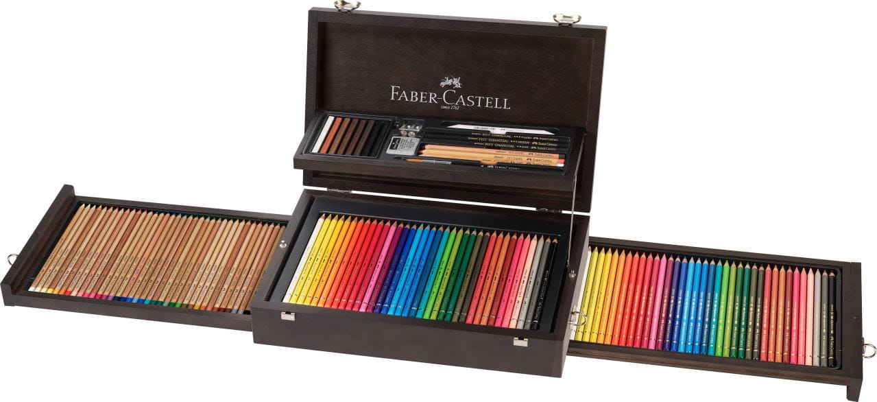 Faber-Castell - Estuche de madera Art & Graphic c/125 piezas de las 3 gamas
