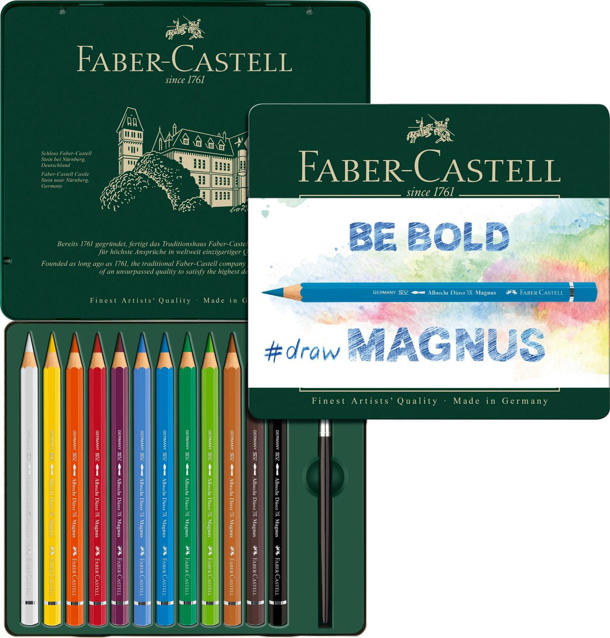 Faber-Castell - Estuche de metal c/12 lápices acuarelables A. Dürer Magnus