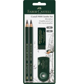 Faber-Castell - Blíster con 2 lápices Castell 9000 Jumbo, 1 goma, 1 afila