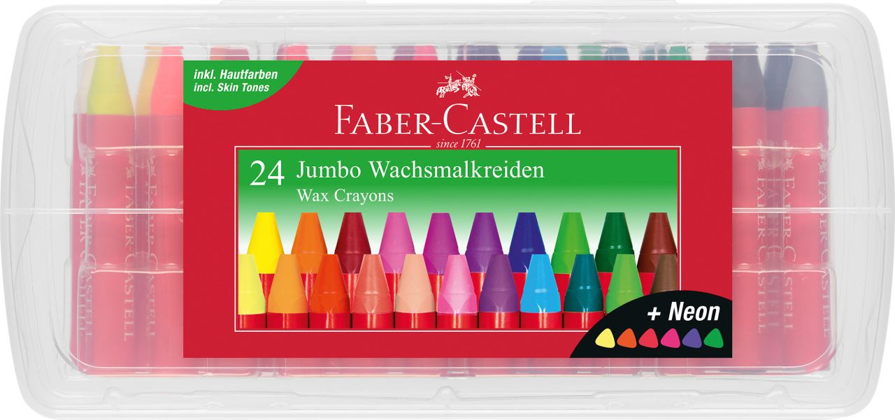 Faber-Castell - Estuche de plástico con 24 ceras Jumbo triangulares