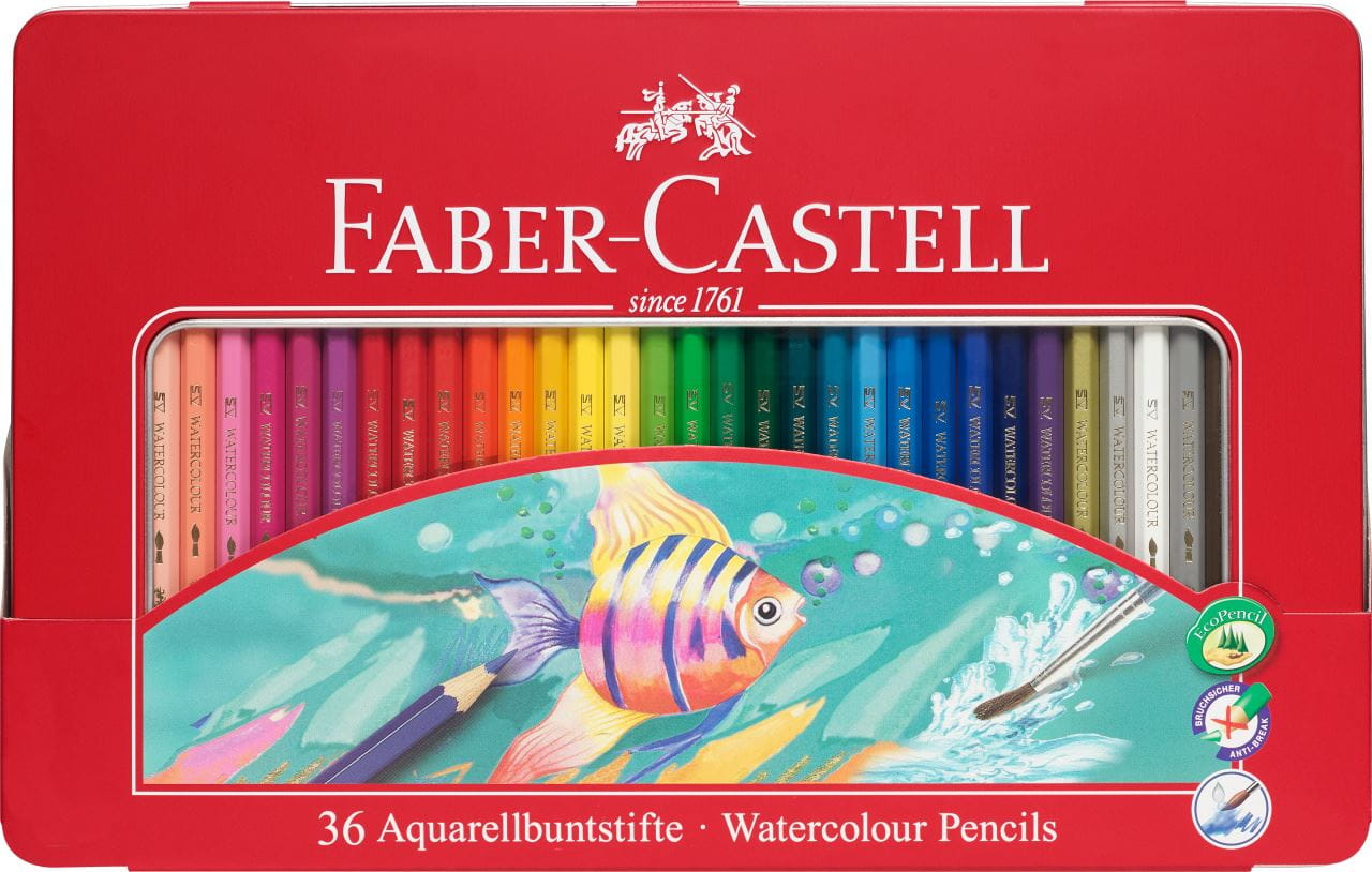 Faber-Castell - Lápiz acuarelable Classic Colour, estuche metal, 36 piezas