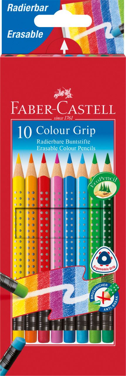 Faber-Castell - Lápiz borrables Colour Grip, estuche cartón, 10 piezas