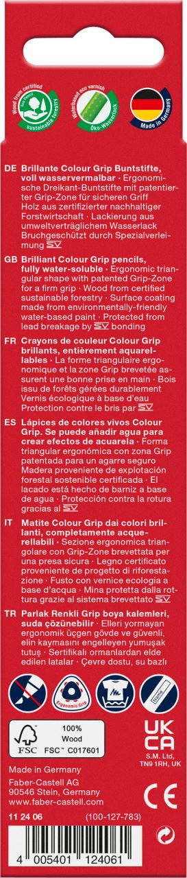 Faber-Castell - Lápiz de color Colour Grip, estuche cartón, 6 piezas