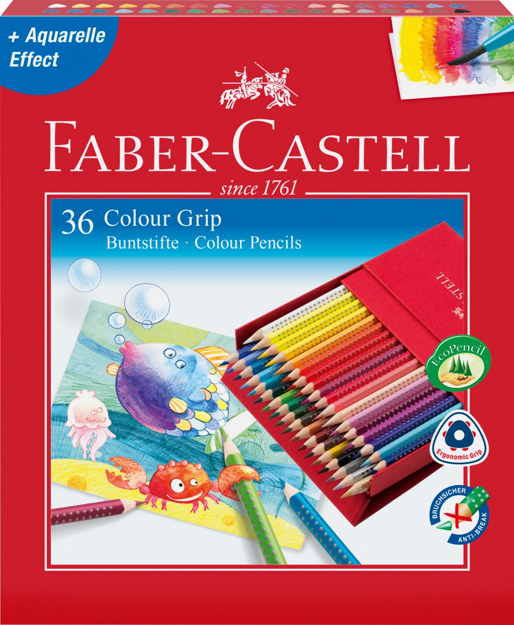 Faber-Castell - Lápiz Colour Grip, estuche estudio, 36 piezas