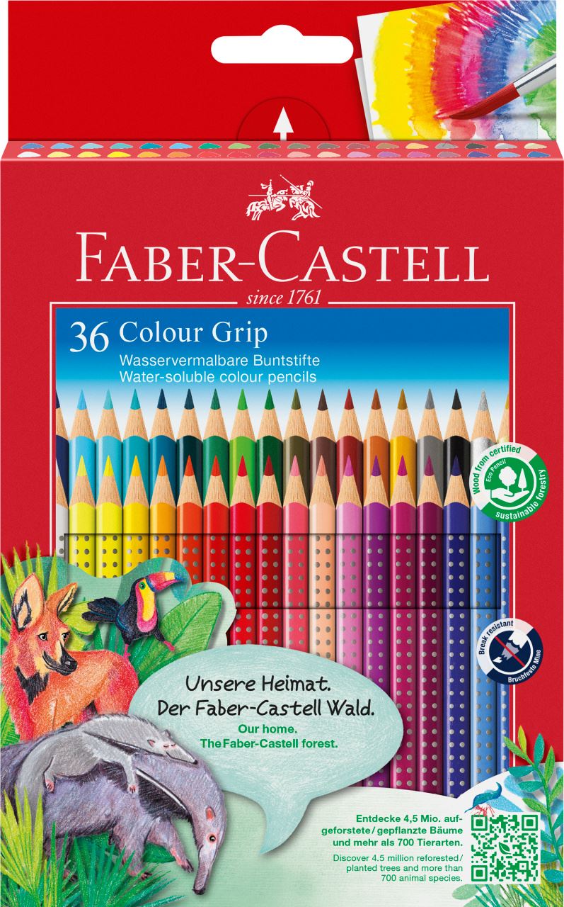 Faber-Castell - Lápiz de color Colour Grip, estuche cartón, 36 piezas