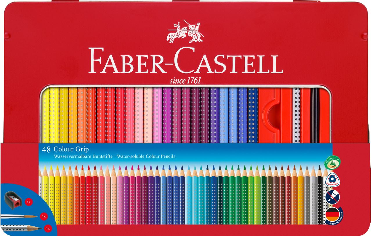 Faber-Castell - Lápiz de color Colour Grip, estuche de metal, 48 piezas