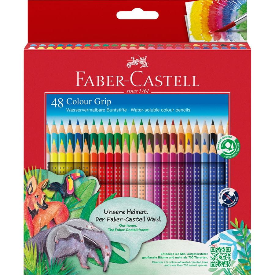 Faber-Castell - Lápiz de color Colour Grip, estuche cartón, 48 piezas