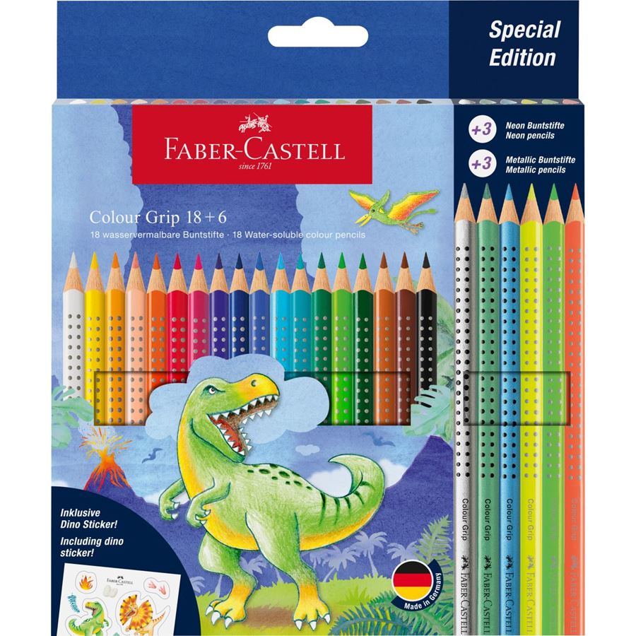 Faber-Castell - Lápiz Colour Grip dinosaurio 18+6