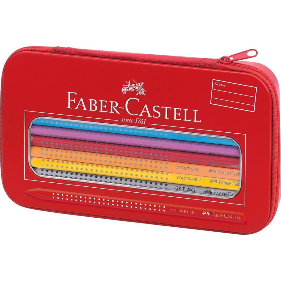 Faber-Castell - Lápiz Colour Grip Globo, estuche metal, 18 piezas