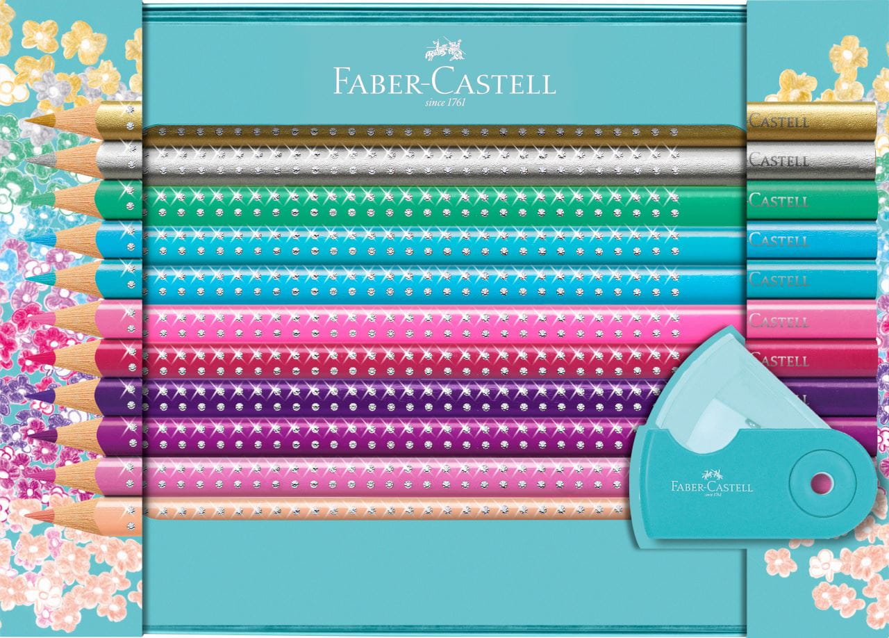 Faber-Castell - Lápiz de colores Sparkle, estuche de metal, 21 piezas