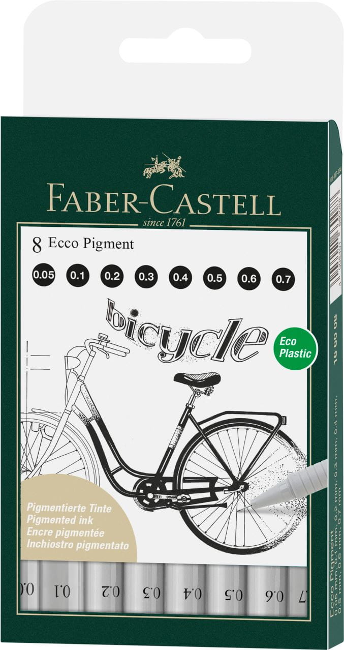 Faber-Castell - Estuche con 8 rotuladores calibrados Ecco Pigment, negro