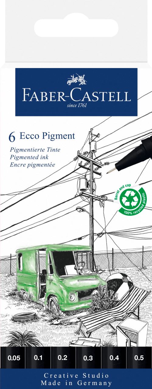 Faber-Castell - Estuche con 6 rotuladores calibrados Ecco Pigment, negro