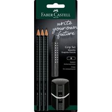 Faber-Castell - Lápiz Grip 2001 + accesorios, negro, blíster, 3 piezas