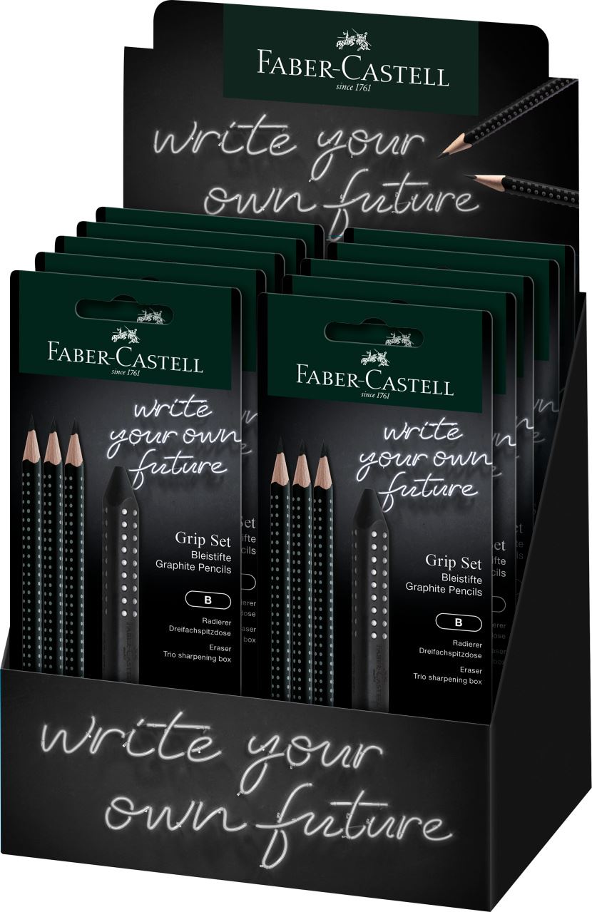 Faber-Castell - Lápiz Grip 2001 + accesorios, negro, blíster, 3 piezas
