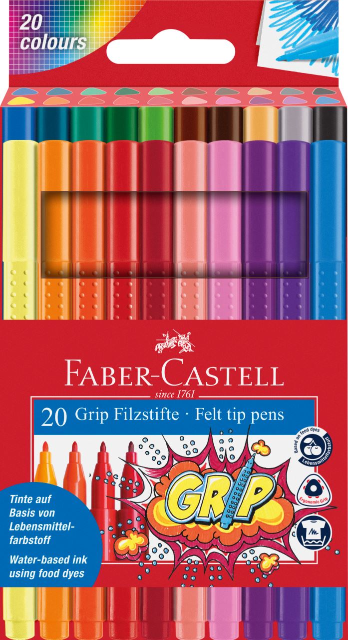 Faber-Castell - Rotulador Grip, estuche de plástico, 20 piezas
