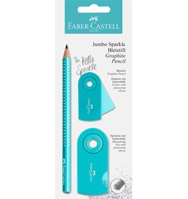 Faber-Castell - Lápiz Jumbo Sparkle, blíster, turquesa, 3 piezas