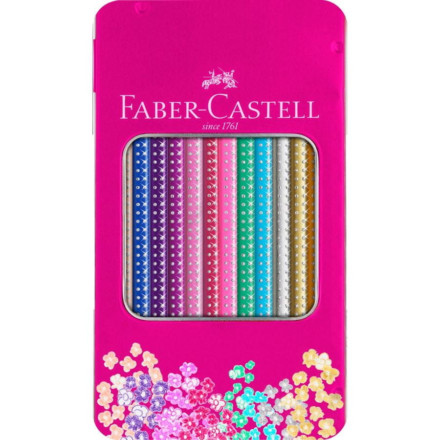 Faber-Castell - Estuche metálico con 12 lápices de color Sparkle