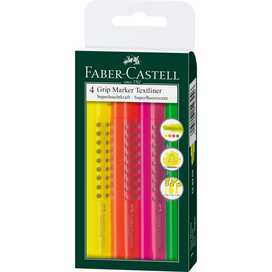 Faber-Castell - Marcador Grip Textliner, estuche, 4 piezas