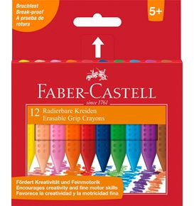 Faber-Castell - Cera borrable triangular Grip, estuche cartón, 12 piezas