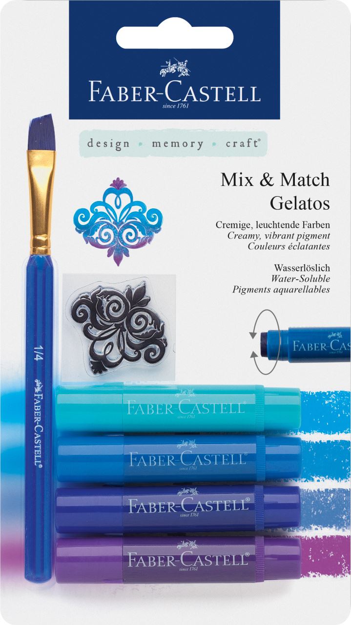 Faber-Castell - Ceras acuarelables Gelatos tonos azules, 6 piezas