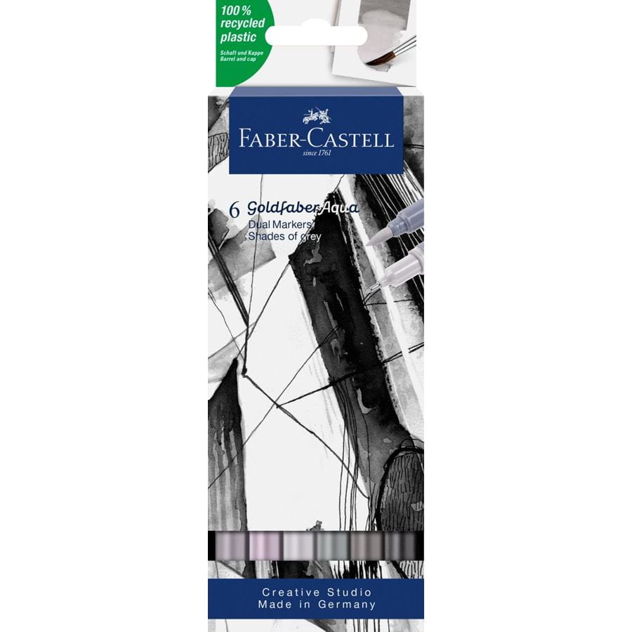 Faber-Castell - Goldfaber Aqua Dual Marker, estuche con 6, Shades of grey