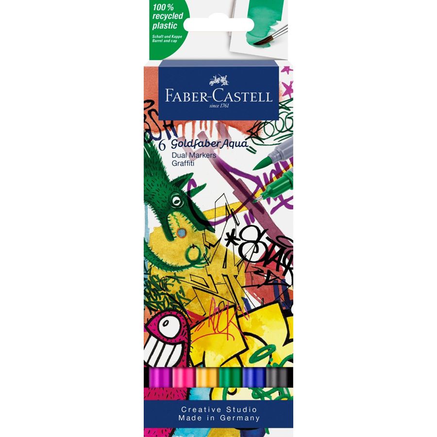Faber-Castell - Goldfaber Aqua Dual Marker, estuche con 6, Graffiti