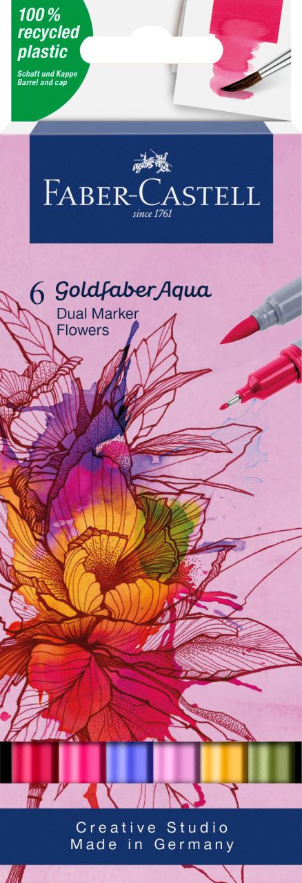Faber-Castell - Goldfaber Aqua Dual Marker, estuche con 6, Flowers