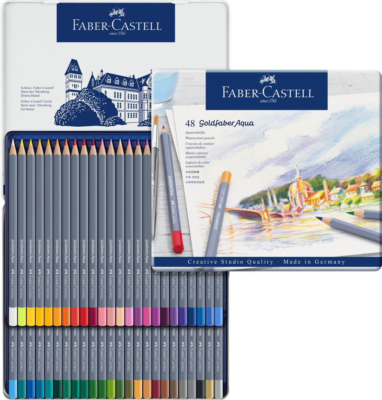 Faber-Castell - Estuche de metal c/48 lápices acuarelables Goldfaber Aqua