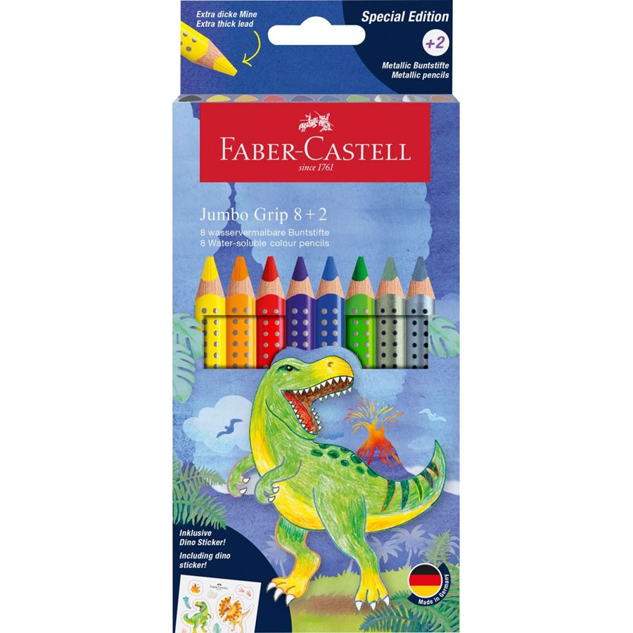Faber-Castell - Lápiz de color Jumbo dino 8+2 estuche