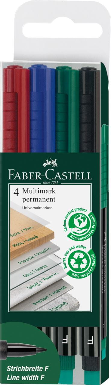 Faber-Castell - Rotulador Multimark permanente, F, estuche, 4 piezas