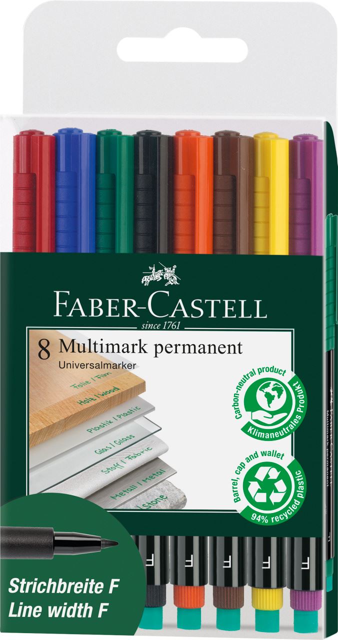 Faber-Castell - Rotulador Multimark permanente, F, estuche, 8 piezas