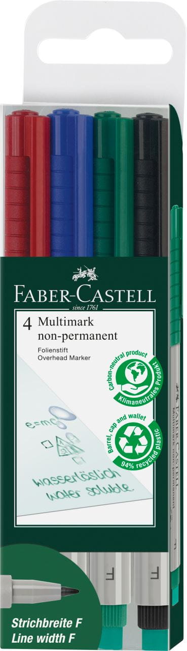 Faber-Castell - Rotulador no permanente Multimark, F, estuche, 4 piezas