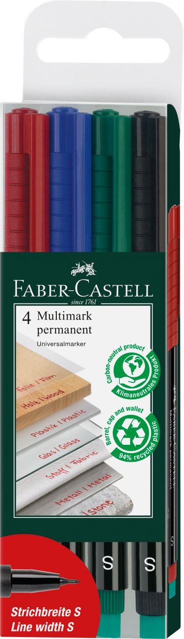 Faber-Castell - Rotulador permanente Multimark, S, estuche, 4 piezas