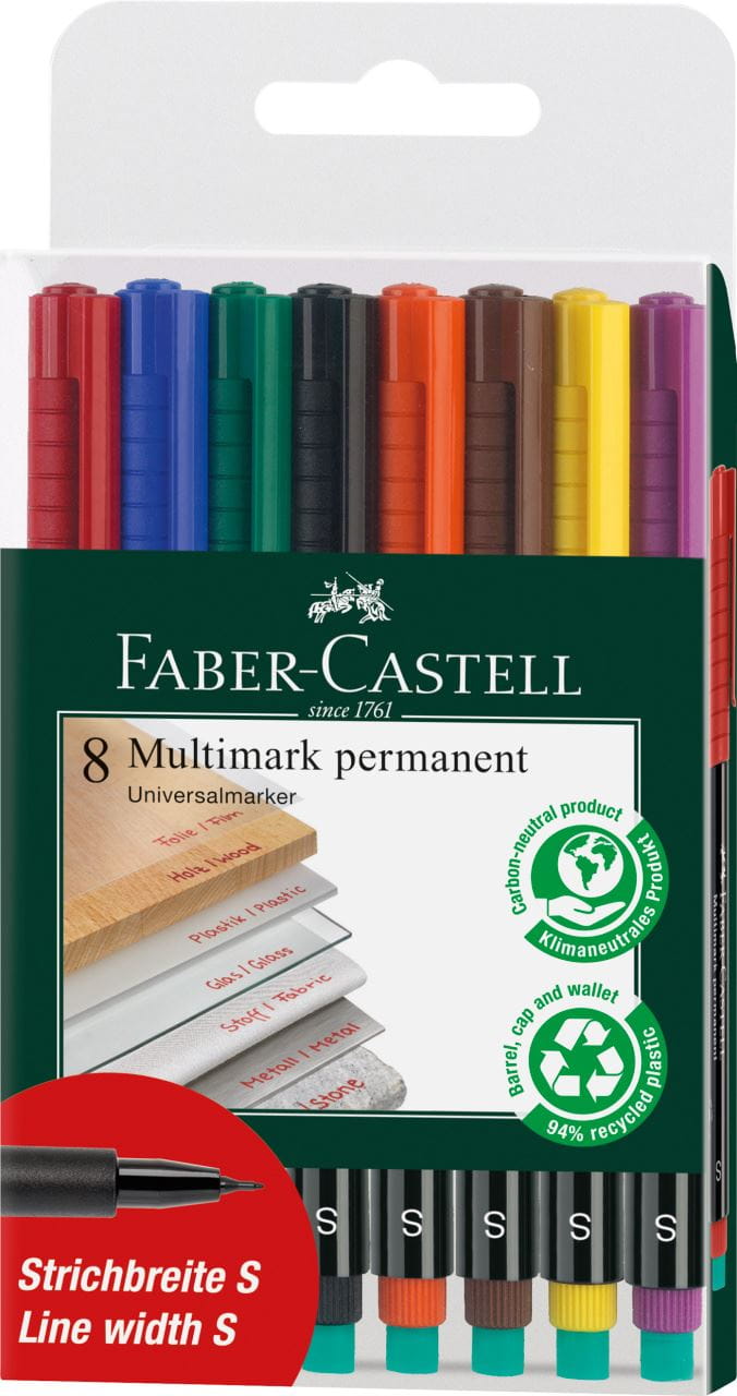 Faber-Castell - Rotulador Multimark permanente, S, estuche, 8 piezas