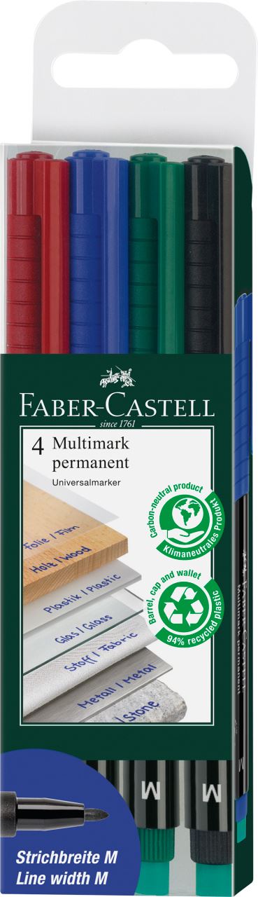 Faber-Castell - Rotulador Multimark permanente, M, estuche, 4 piezas