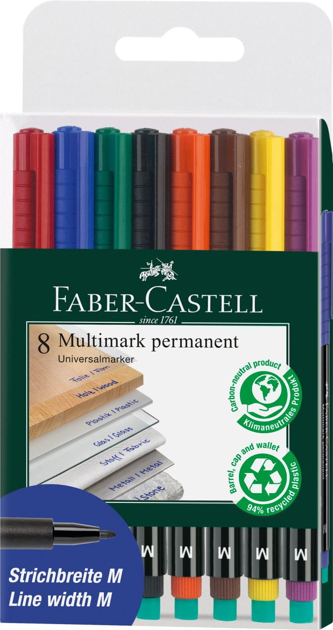 Faber-Castell - Rotulador Multimark permanente, M, estuche, 8 piezas