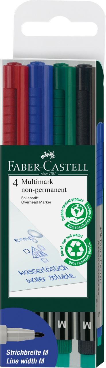 Faber-Castell - Rotulador Multimark no permanente, M, estuche, 4 piezas
