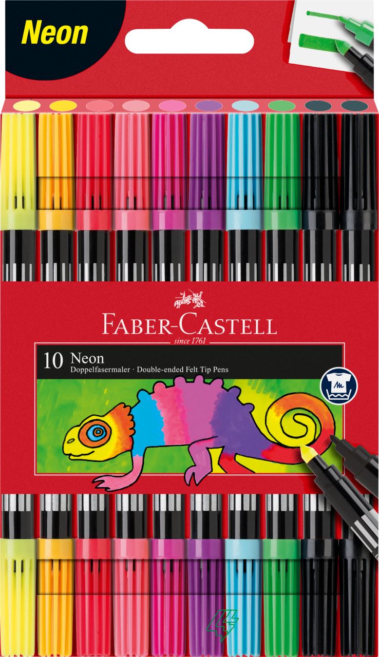 Faber-Castell - Rotulador de doble punta, neón, estuche, 10 piezas
