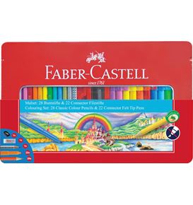 Faber-Castell - Rotulador y Lápiz Connector, estuche de metal, 53 piezas