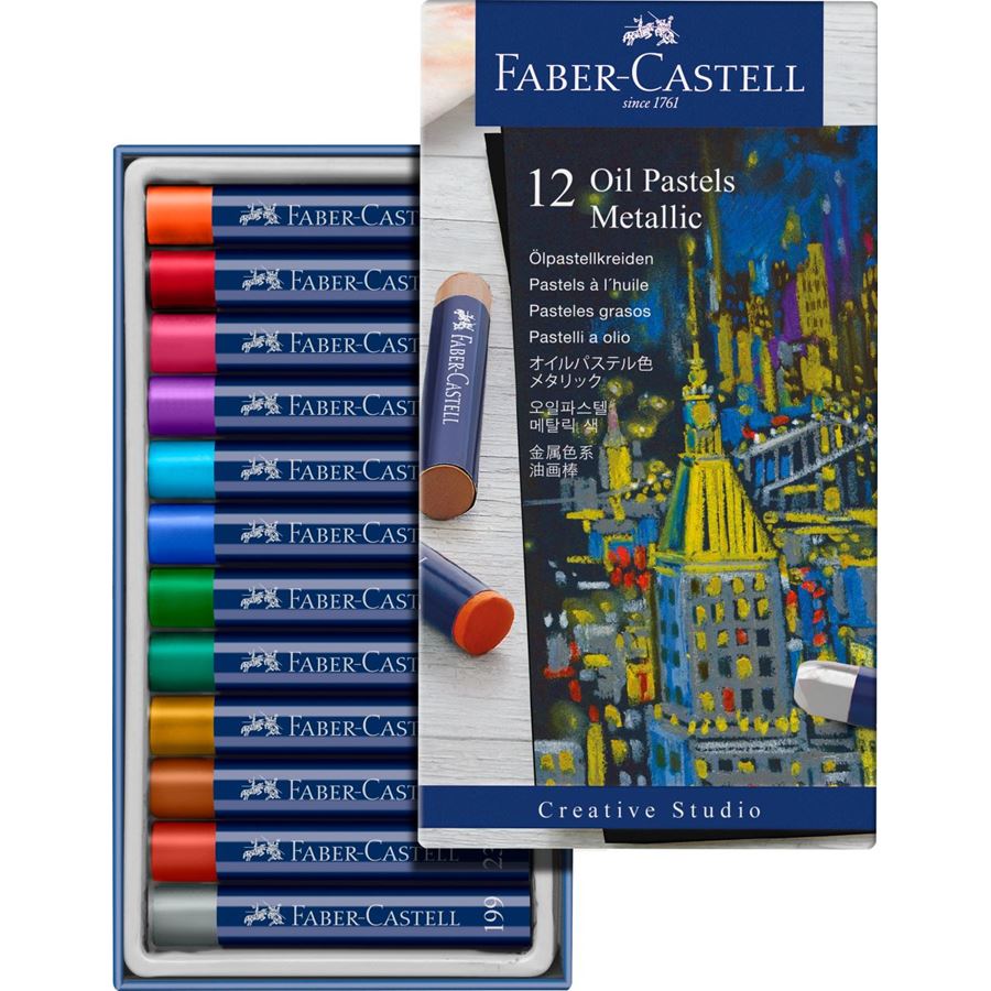Faber-Castell - Estuche con 12 pasteles grasos metallic