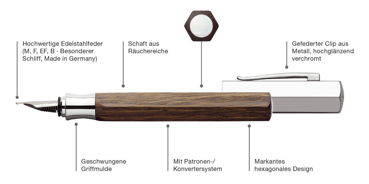 Faber-Castell - Pluma estilográfica Ondoro madera de roble ahumado, M