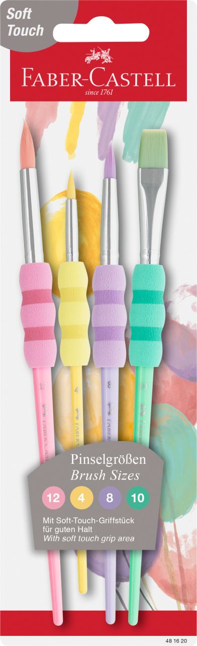 Faber-Castell - Pinceles color pastel con zona de agarre suave, 4 tamaños