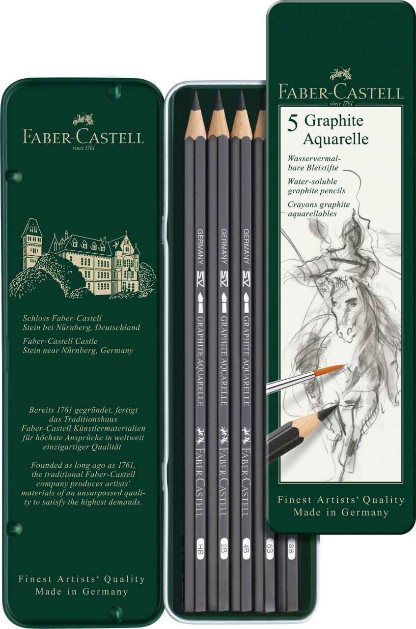 Faber-Castell - Estuche de metal con 5 lápices Graphite Aquarelle